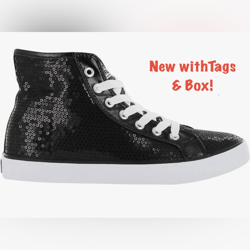 NWT Black Sequin High-Top Sneakers in box with tags